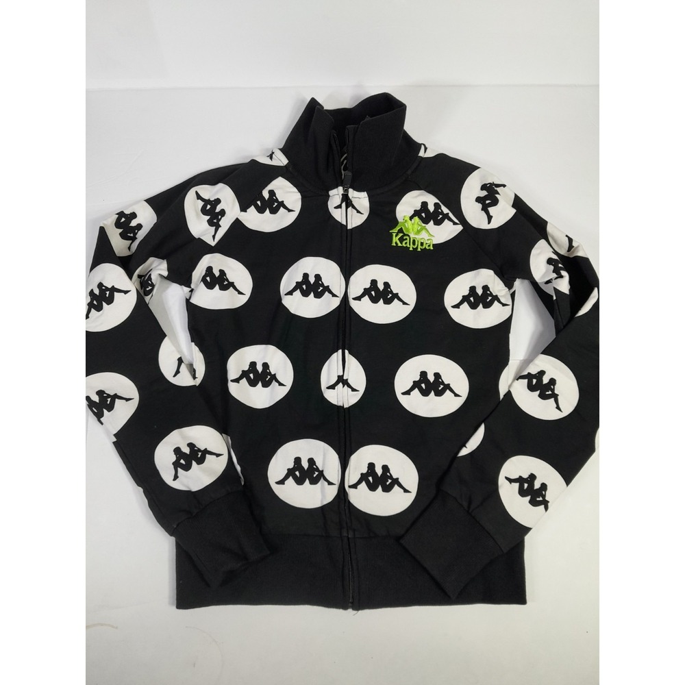 KAPPA  SLIM FULL ZIP TRACK JACKET Blk|White Women Sz S Aop Logo